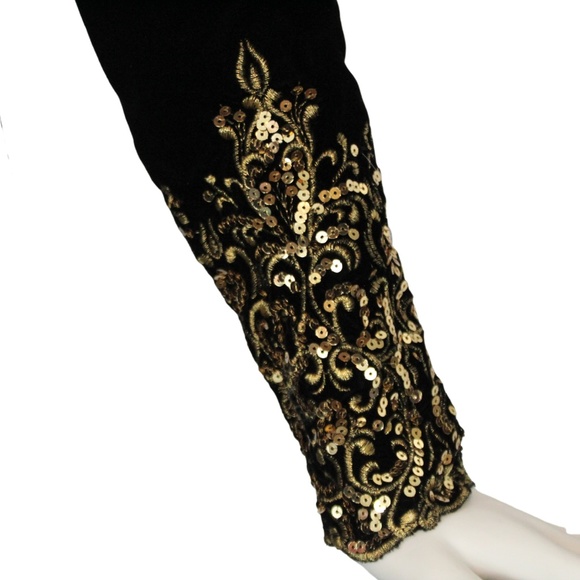 VINTAGE 1980s Victor Costa Velvet Gown | Rear Deep-v | Sequin Design - Size 8 - Picture 3 of 8